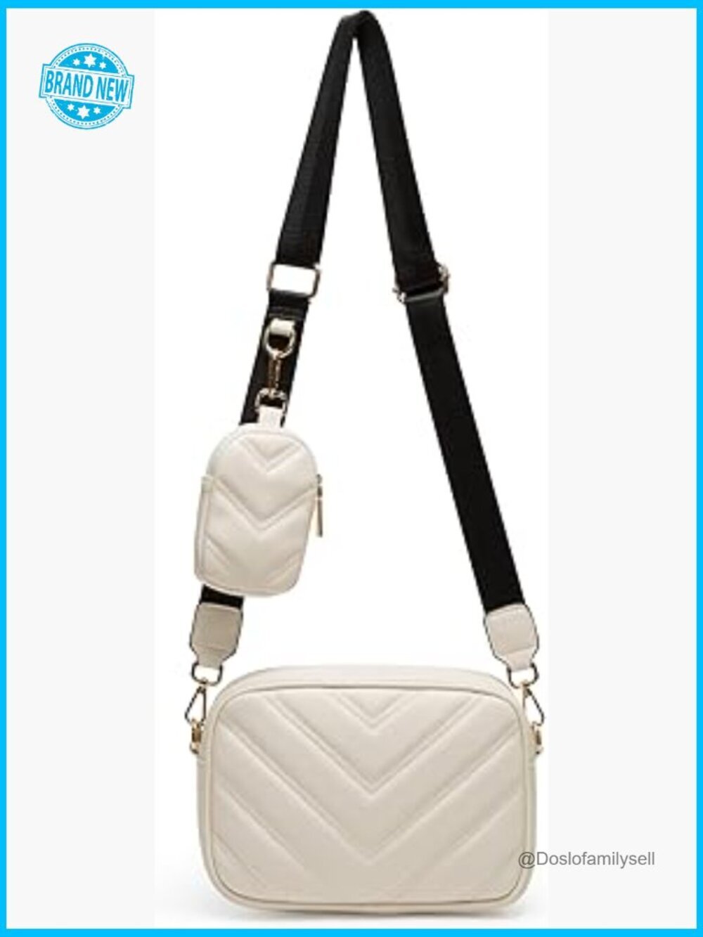 Quilted Crossbody Bag with Detachable Coin Purse, Lightweight Vegan Leather,
